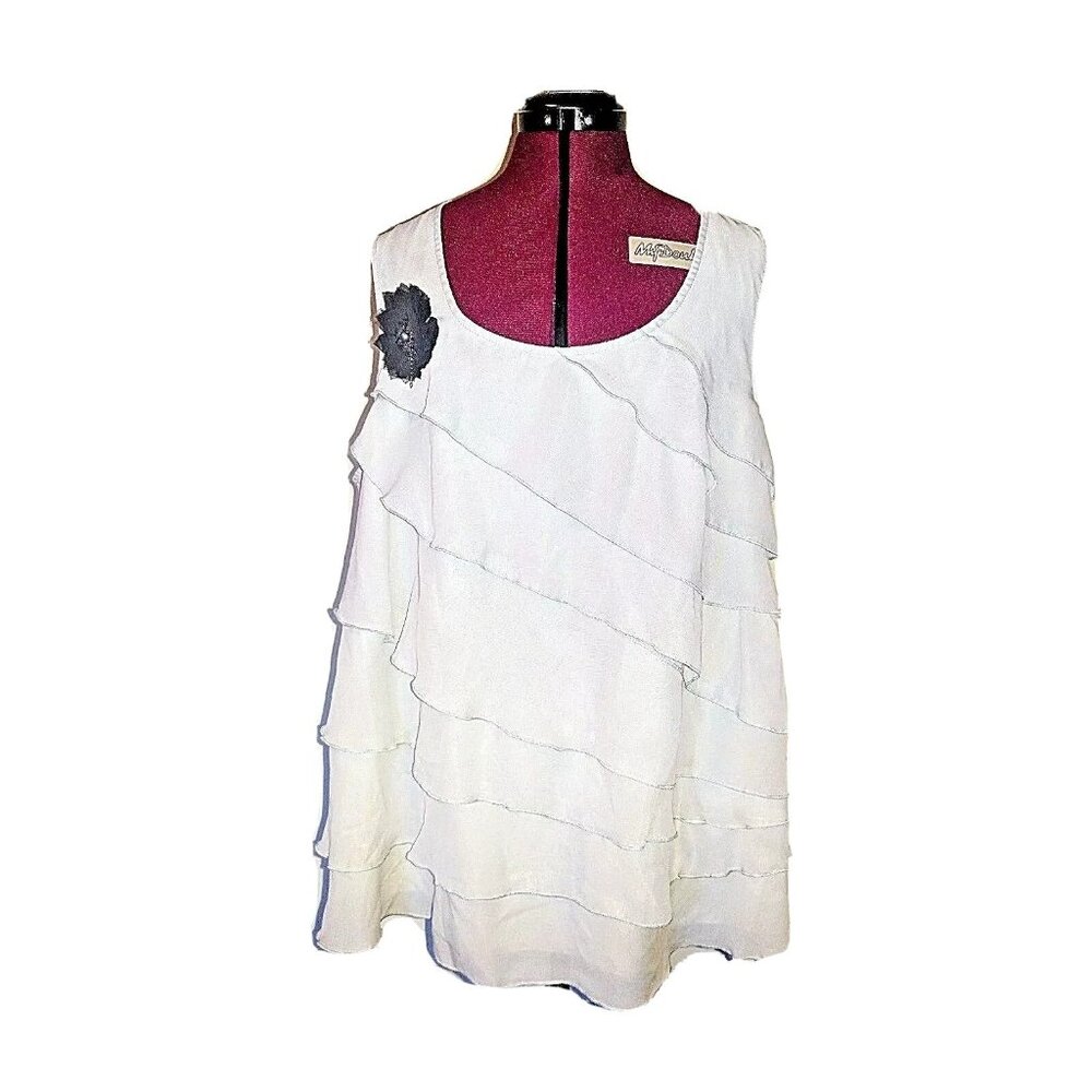 Serenade Women's Plus Size 2X Gray Sleeveless Top Ruffled Layered Blouse